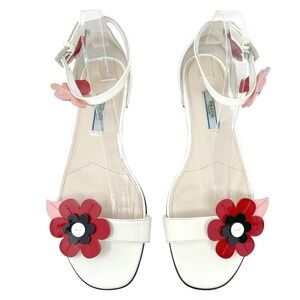 Prada Floral Patent Leather‎ Sandals White Ankle Strap EU 39